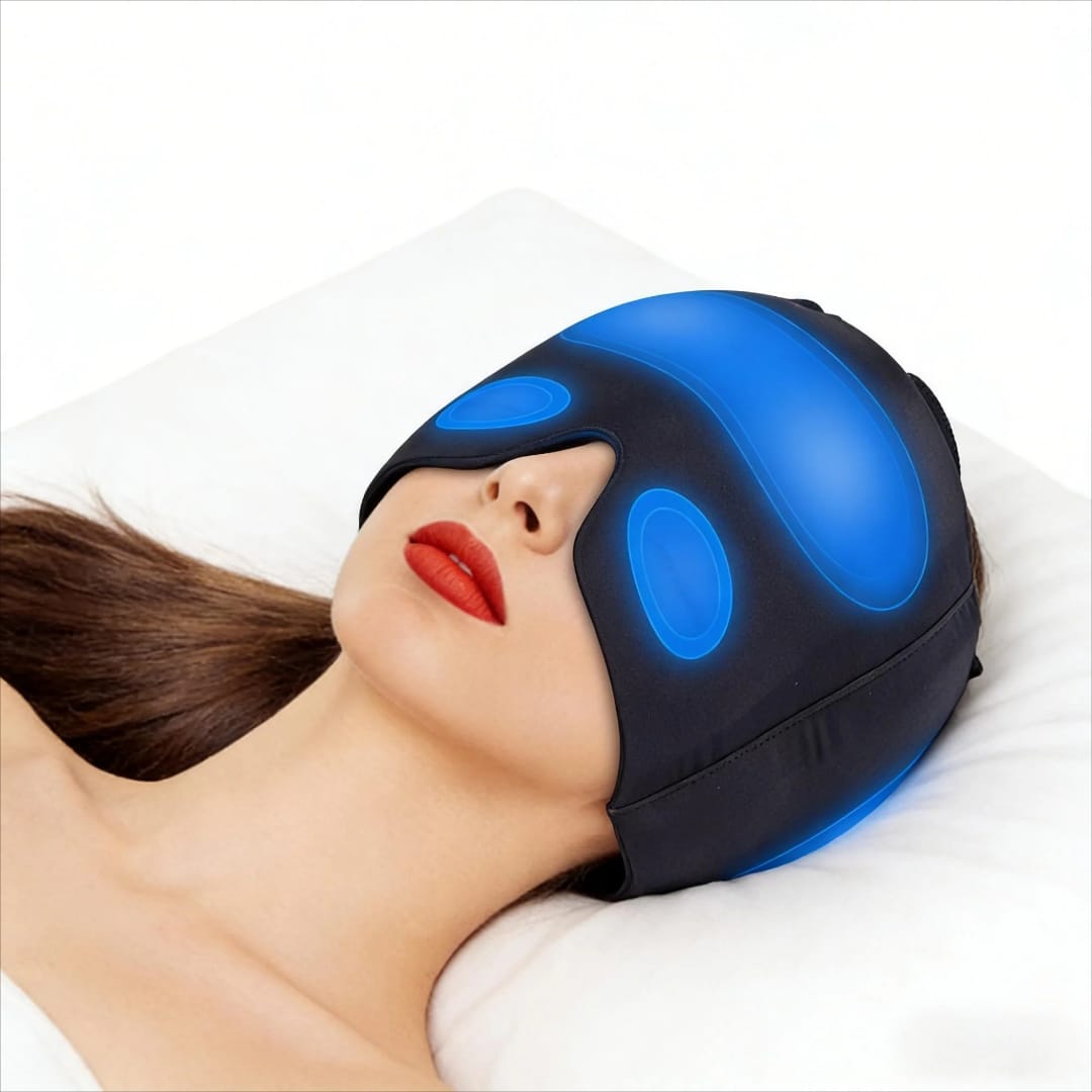 Masque relaxant AYAORA porté par une femme en position allongée